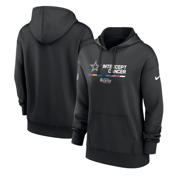 Women's Dallas Cowboys 2022 Black NFL Crucial Catch Therma Performance Pullover Hoodie(Run Small)